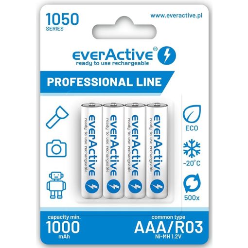 4x rechargeable everActive R03/AAA Ni-MH 1050 mAh ready to use