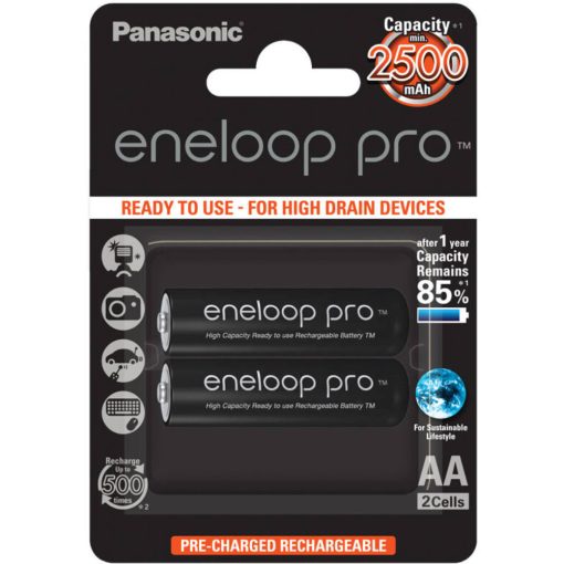 2x Panasonic Eneloop PRO R6/AA 2500mAh Ni-MH BK-3HCDE + Rechargeable battery packs
