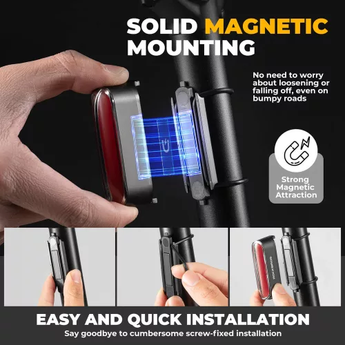 ROCKBROS 24120009001Bike Rear Light with Brake Sensor, Magnetic Installation, 7 Modes LED Lighting, USB Rechargeable and IPX6 Waterproof