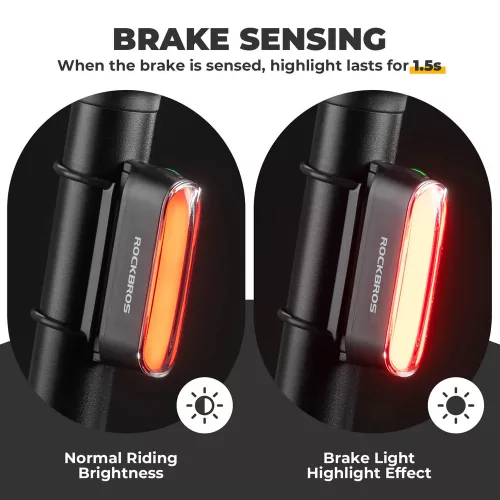 ROCKBROS 24120009001Bike Rear Light with Brake Sensor, Magnetic Installation, 7 Modes LED Lighting, USB Rechargeable and IPX6 Waterproof