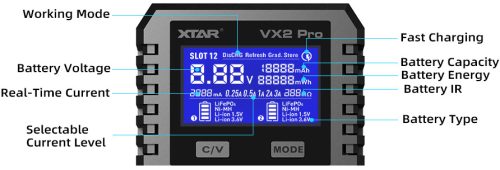 XTAR VX2 Pro Visible Mixer 1.5V/3.6V/3.7V Li-Ion& 3.2V LiFePO4& 1.2V Ni-MH Batteries Charger and Battery Capacity Tester