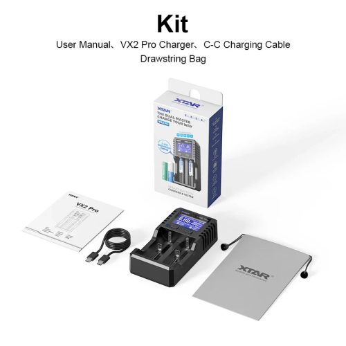 XTAR VX2 Pro Visible Mixer 1.5V/3.6V/3.7V Li-Ion& 3.2V LiFePO4& 1.2V Ni-MH Batteries Charger and Battery Capacity Tester