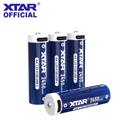 XTAR USB-C 4100mWh/2450mAh AA Lithium Rechargeable Battery, 4 pc