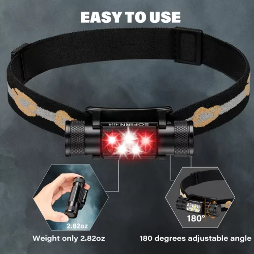 Sofirn H35R Headlamp Powerful 2000 lumen 3 White LEDs + 2 Red LED bulbs Type-c Rechargeable Outdoor Headlight With IP66