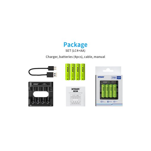 XTAR LC4 Charger  + 4x AA size 1,5V battery with 1800 mAh capacity