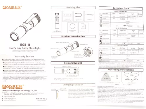 Manker E05 II 1300 Lumens High Output EDC Flashlight