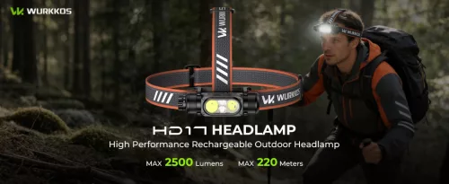  Wurkkos HD17 Powerful Headlamp, 2500 Lumens, 220m Beam Distance, Spotlight Floodlight & Red Light,Constant Current Driver＆ Simple UI 