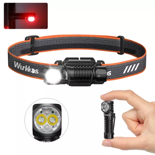 Wurkkos HD12 Mini Angle Light, White&Red Beam, USB C Rechargeable 14500/AA Headlamp ,with Simple UI/Adjustable Headband