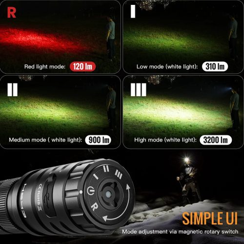  SOFIRN HS43 3200lm Headlamp with Red Light 660nm USB C Rechargeable Flashlight 