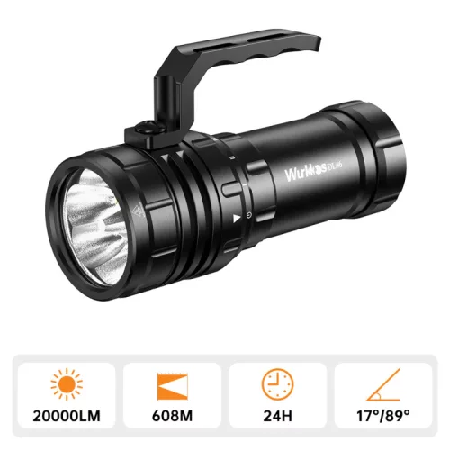 Wurkkos DL46 Diving Flashlight , 20000lm, USB-C Rechargeable, 30000 mAh battery, Power Bank