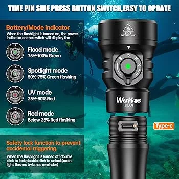 【New Release】Wurkkos DL08 3600lm Rechargeable Diving Light with Rotary Magnetic Switch 6500K Underwater Torch IP68