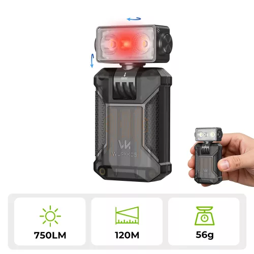 WURKKOS HD04 Clip-On EDC Flashlight – 750LM, Multi-Angle 180° Rotating Head, Spotlight/Floodlight/RGB for Outdoor, Work & Emergency