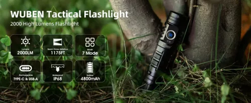 WUBEN C2 LED Flashlights High Power, 2000 Lumens Rechargeable LED Flashlight, USB Tactical Powerful IP68 Waterproof 7 Modes Flashlight