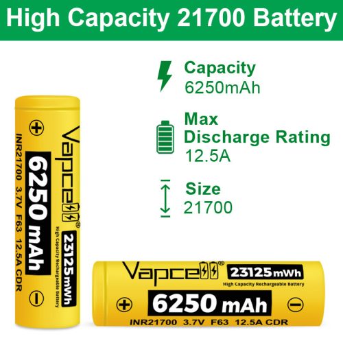  Vapcell F63 21700 6250mah li-ion battery