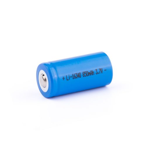 16340-A2 850mAh, 3.6V - 3.7V Li-ion battery with raised positive terminal (without protection electronics)