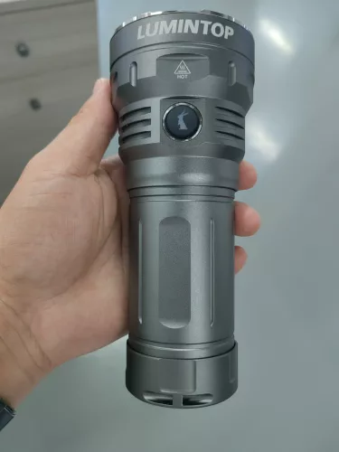 Lumintop GT4695 searchlight with 15,000 lumens, 800-meter range, and 32,000 mAh battery capacity