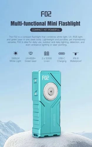 Lumintop F02 4-in-1 flashlight with 1000-lumen, 365nm UV, RGB light, green laser